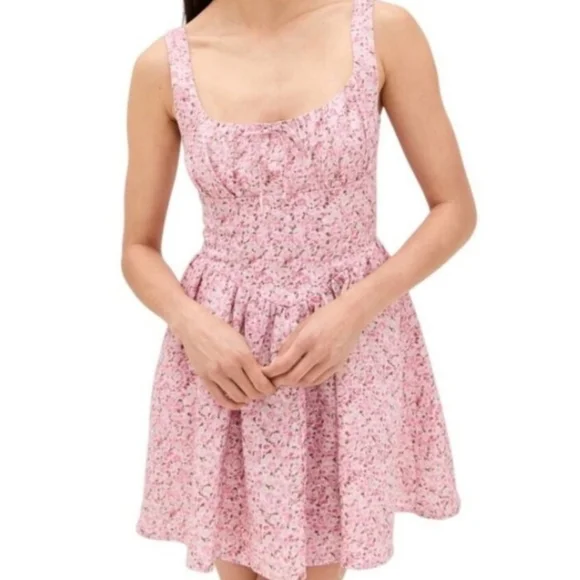 Reformation Daria Linen Floral Pink Sleeveless Dress New With Tags Size 8 - Picture 4 of 7